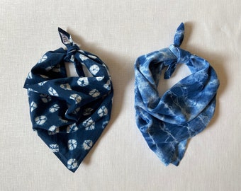 Set of Two Japanese Indigo Organic Cotton Bandanas / Trendy Dark Blue Patterned Bandana / Mens Dapper Fashion Style