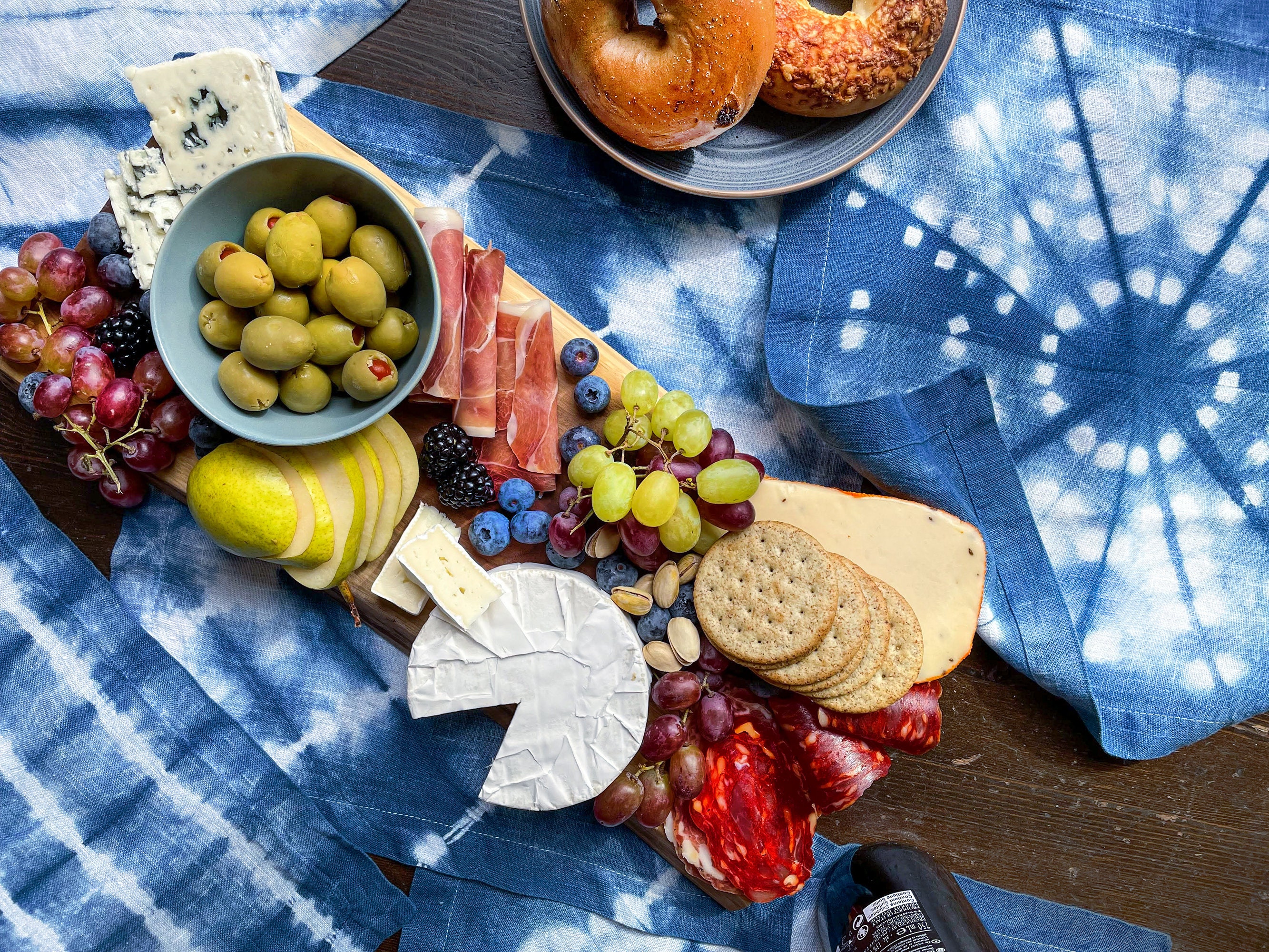 Ensemble de Quatre Serviettes en Lin Indigo Shibori Teintes à La Main Maison Vacances Blue Decor Hou