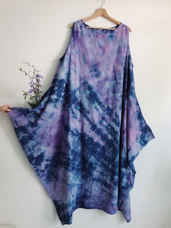 Pink and Purple Tie Dye Long Overiszed Cotton Dress With | Etsy
