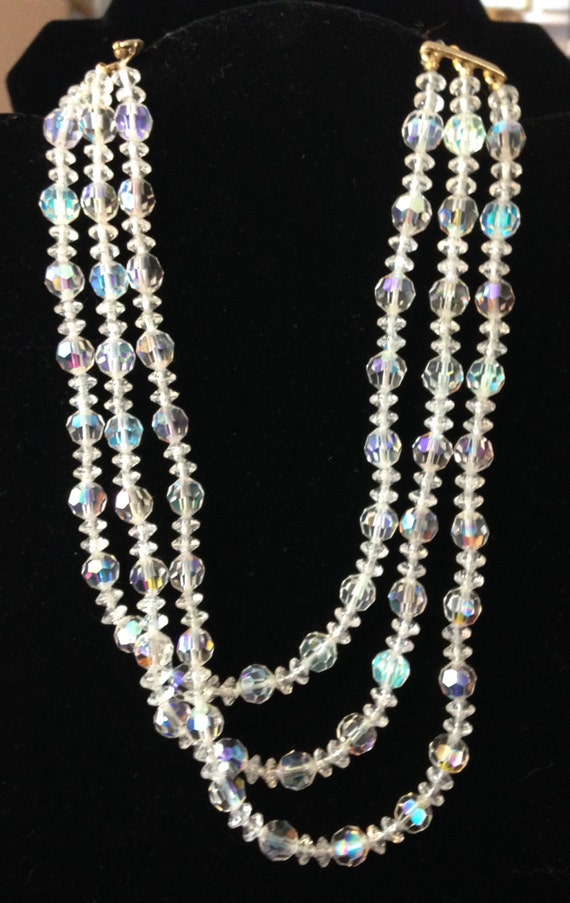 10% offNew Price  Lisner 3-Strand Aurora Borealis Necklace View 2