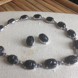Mazer Bros Black Scarab Choker & Earrings
