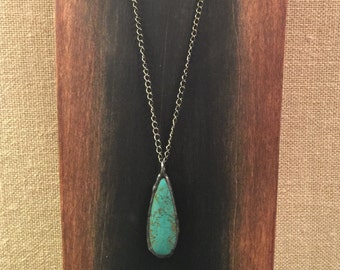 Necklace with soldered blue turquoise pendant