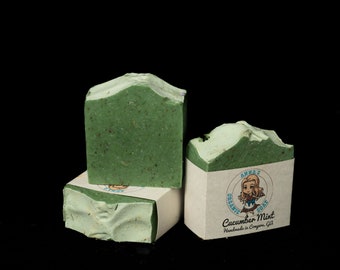 Cucumber Mint Soap Bar, Spearmint, All Natural, Relaxing, Handcrafted Naturally Cooling, Exfoliation. Palm Free!