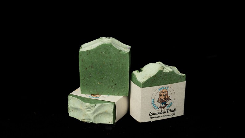 Cucumber Mint Soap Bar, Spearmint, All Natural, Relaxing, Handcrafted Naturally Cooling, Exfoliation. Palm Free image 1