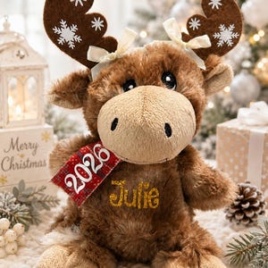 Christmas plush, Christmas gift, Personalized Christmas Moose, Stocking stuffers for kids, gift for kids, Boy gift, Gift for Preschoolers,