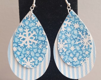 Christmas Faux Leather Earrings Snowflakes