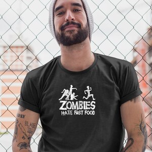 Zombies Hate Fast Food Mens Horror Walking Dead Living Dead Scary Parody