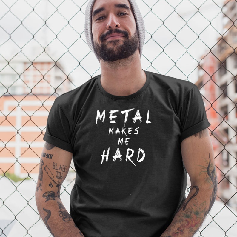 Metal Makes Me Hard Devil Horns Vintage Distressed Heavy Metal Rules Funny