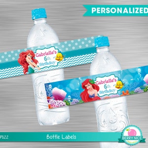 Little Mermaid Water Botlle Label Print Yourself, Little Mermaid Birthday, Little Mermaid Party,  DIY