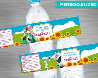 FROZEN FEVER water bottle labels print yourself, Frozen Birthday, Frozen Party, Frozen Printable Water Labels, Frozen DIY