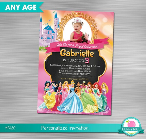 Disney Princess Invitation, Princess Birthday, Princess Party, Princess Invitation, princess Printable Invitation DIY Il_570xn