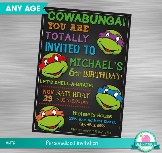 Ninja Turtles Invitation, Turtles Invitation, Teenage Mutant Ninja Turtles Invitation, TMNT Invitation, DIY Ninja Turtles Invitation Il_570xn