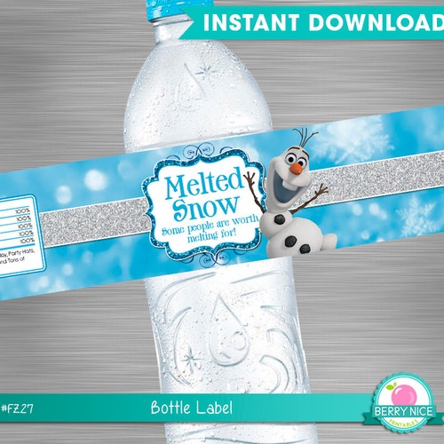 INSTANT DOWNLOAD Frozen Water Bottle Label, Frozen Melted Snow Label, Frozen Printable Label, Frozen Melted Olaf, Frozen Bottle Label DIY