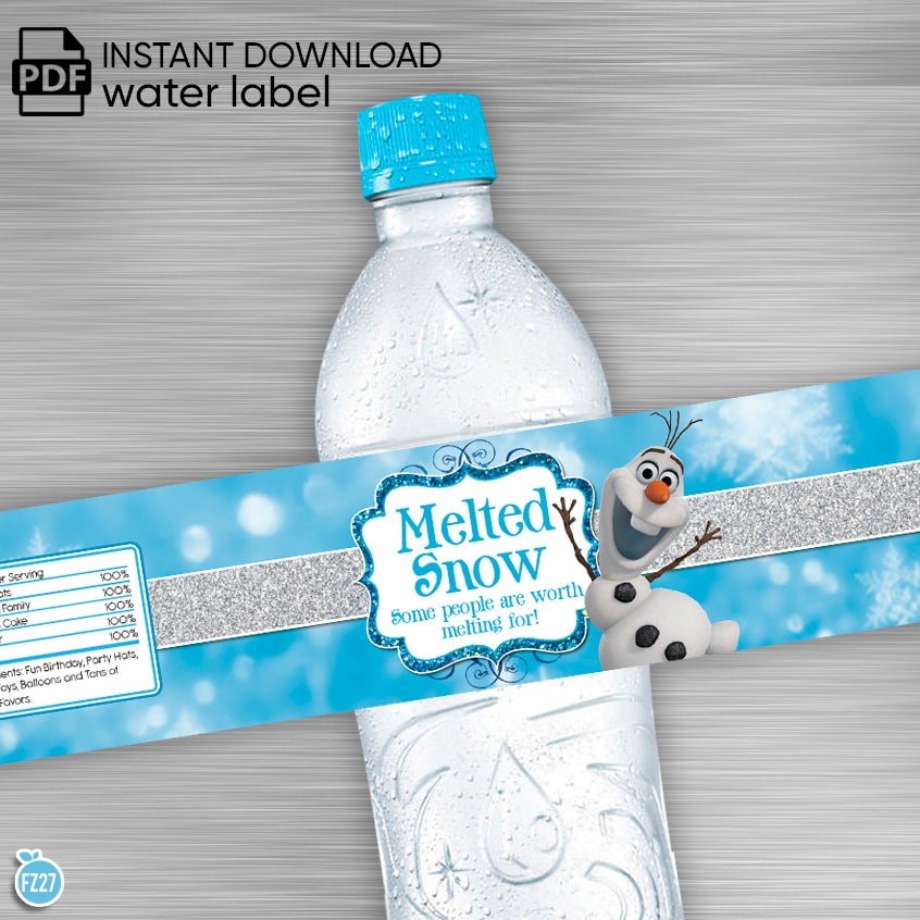 instant-download-olaf-water-bottle-label-melted-snow-label-olaf-frozen-printable-label-olaf-water-bottle-label-etsy