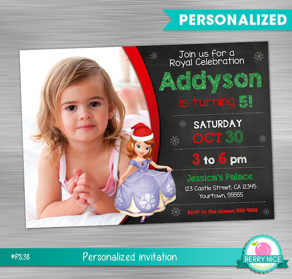 Sofia the First Christmas Birthday invitation Print Yourself, Princess