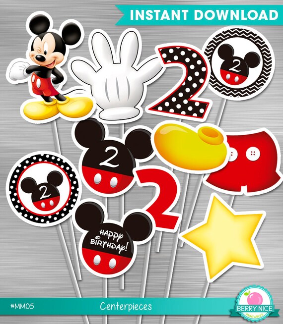 INSTANT DOWNLOAD Mickey Mouse Centerpieces Second 2nd Birthday Party Printables Birthday Party DIY Il_570xn