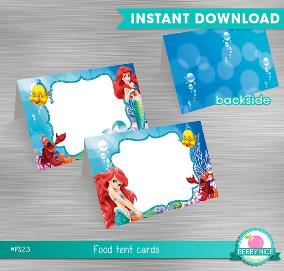 Little Mermaid Food Tent Cards Print Yourself, Little Mermaid Birthday, Little Mermaid Party, Little Mermaid Printable Food Tent Cards DIY Il_570xn
