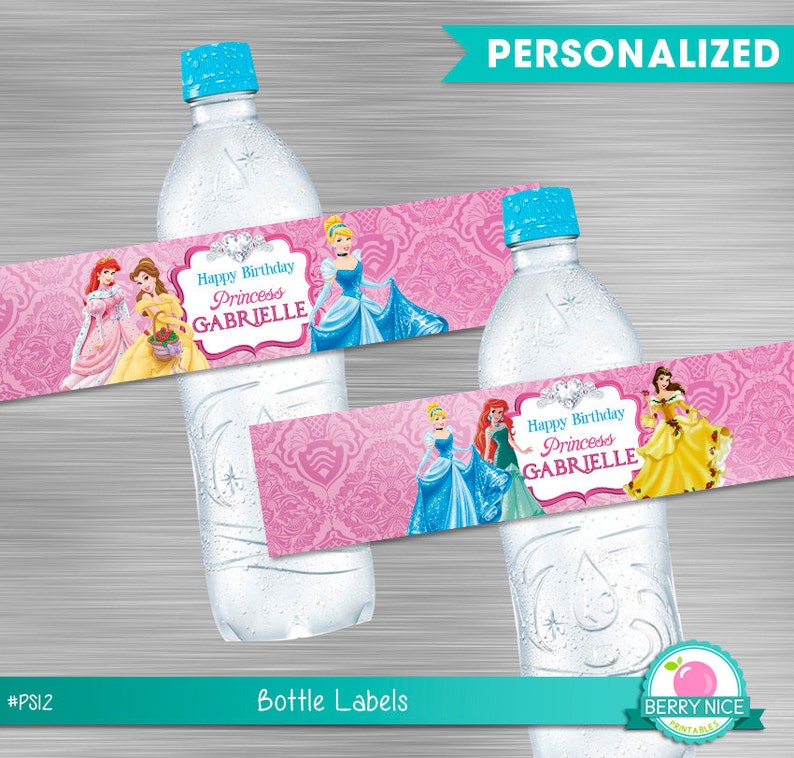 Disney Princess Water Botlle Label Print Yourself Princess - Etsy