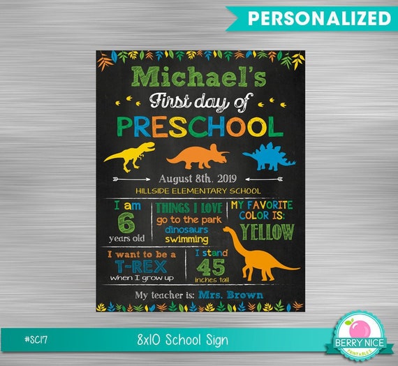 Dinosaur First Day of School Sign, 1st Day of School Sign, Dinosaur Back to School Sign, 1st Day of School Print Yourself Sign Il_570xn
