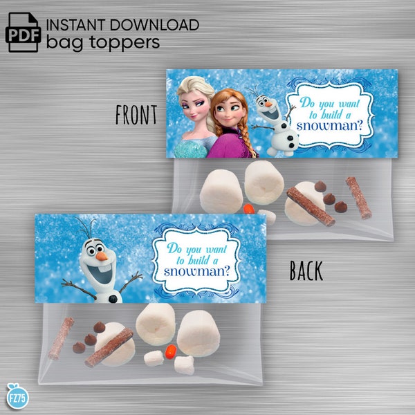 INSTANT DOWNLOAD Frozen bag topper build a snowman, Deconstructed Olaf Bag Topper,  Frozen Printable Bag Topper, Frozen DIY Party Kit