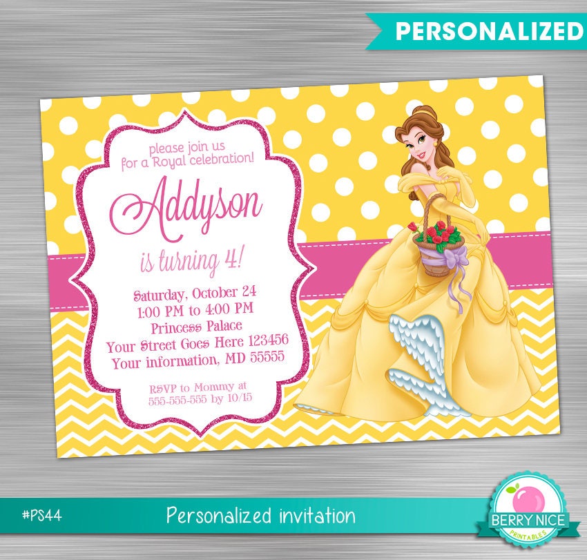 Princess Belle Invitation Princess Belle BirthdayPrincess | Etsy