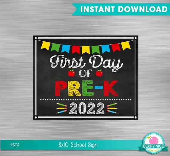 INSTANT DOWNLOAD - First Day of Pre-K Grade Sign, 1st Day of School Sign, DIY Printable Back to School Sign, 1st Day of Pre-K Grade Il_570xn
