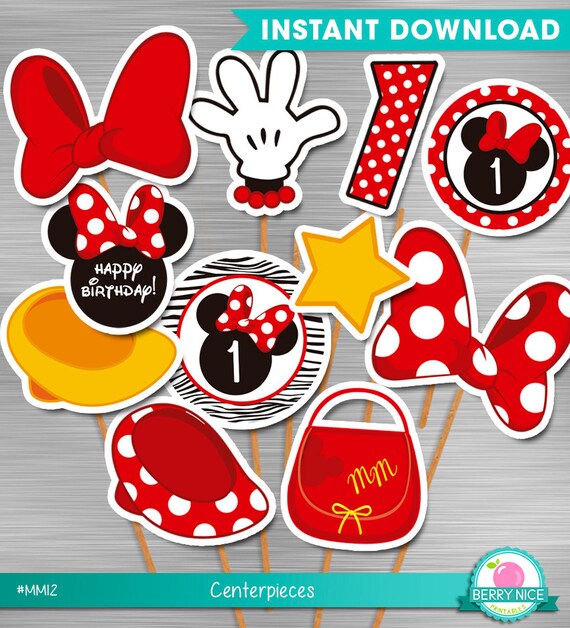INSTANT DOWNLOAD Minnie Mouse Centerpieces First Birthday Print yourself, Minnie Party Printables DIY Il_570xn