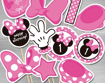 INSTANT DOWNLOAD Minnie Mouse Centerpieces First Birthday Print yourself, Minnie Party Printables DIY