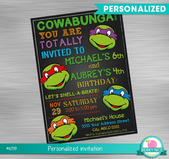 Ninja Turtles Double Birthday Invitation, Turtles Shared Birthday Invitation, Teenage Mutant Ninja Turtles Invitation, Print Yourself Il_570xn
