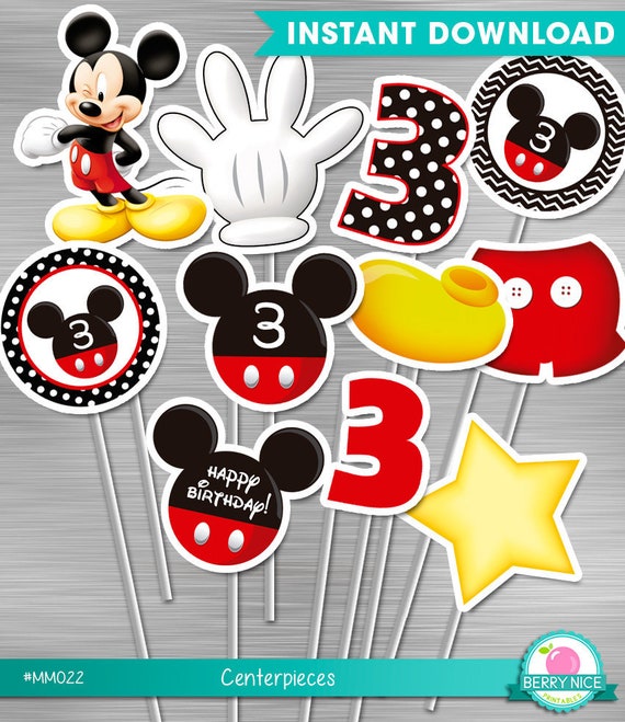 INSTANT DOWNLOAD Mickey Mouse Centerpieces Third 3rd Birthday Party Printables Birthday Party DIY Il_570xn