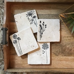 Wildflower Stone Coasters Set of 4 Farmhouse Decor Spring Decor image 1