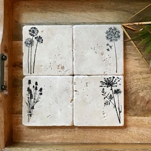 Wildflower Stone Coasters Set of 4 Farmhouse Decor Spring Decor image 3