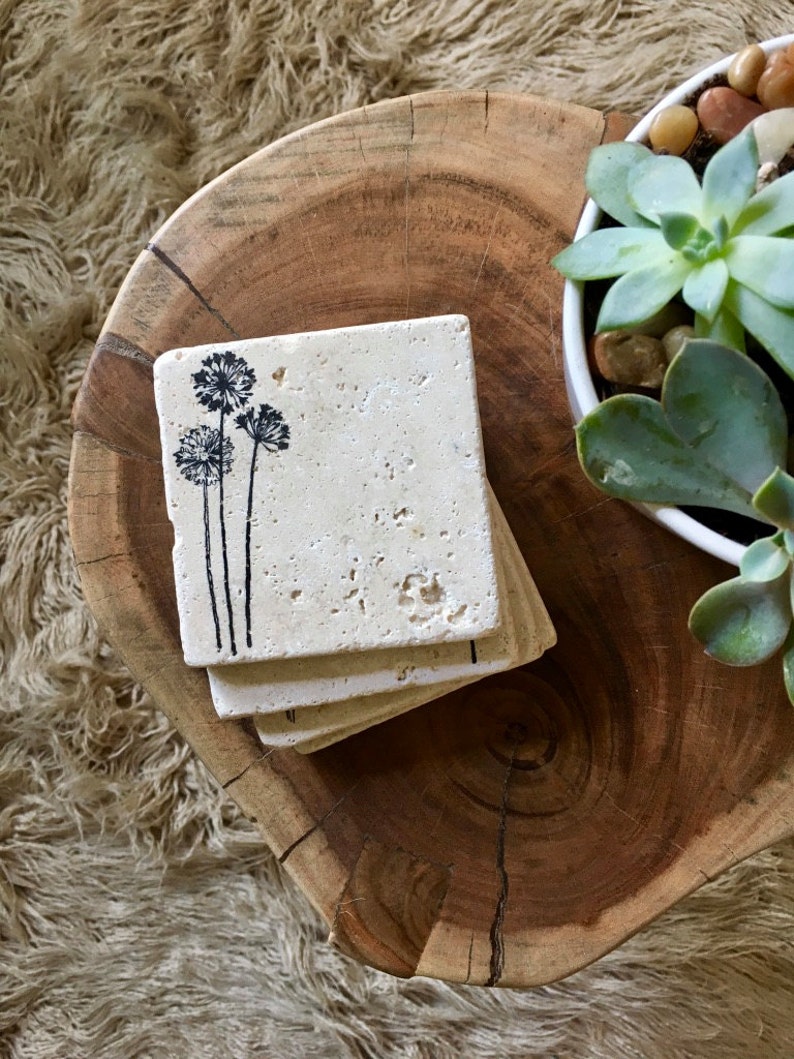 Wildflower Stone Coasters Set of 4 Farmhouse Decor Spring Decor image 4