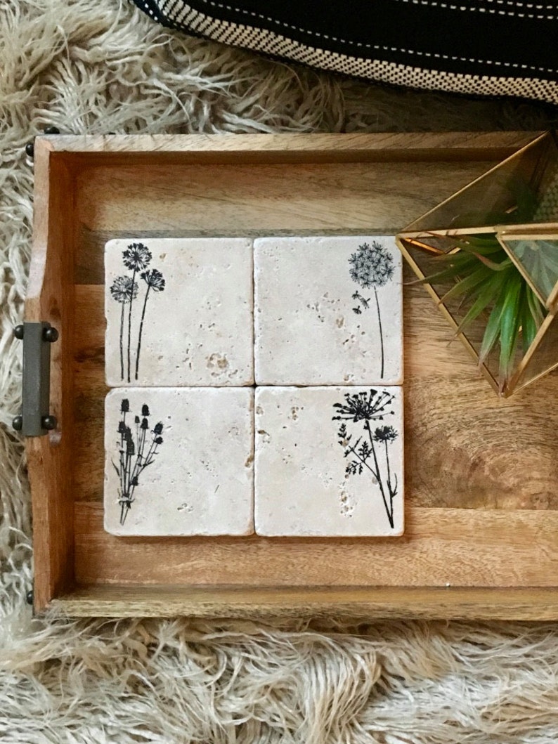 Wildflower Stone Coasters Set of 4 Farmhouse Decor Spring Decor image 3