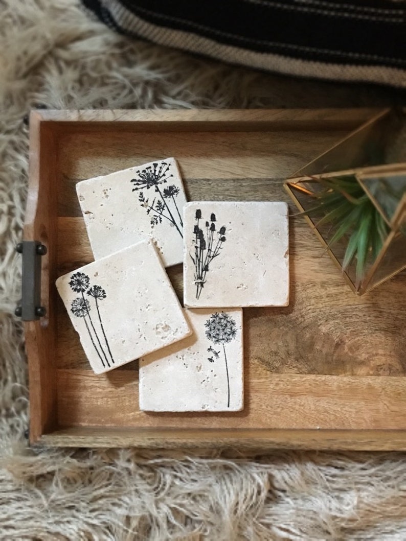 Wildflower Stone Coasters Set of 4 Farmhouse Decor Spring Decor image 1