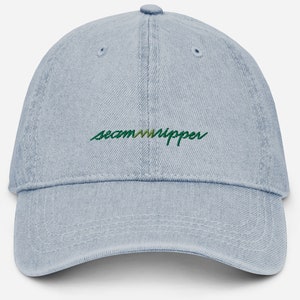 Seam Ripper Denim Hat, Embroidered Hat with Green Letters, Cute Quilter Hat, Quilting Cap with Embroidery, Gift For Sewist, Seamstress Gift