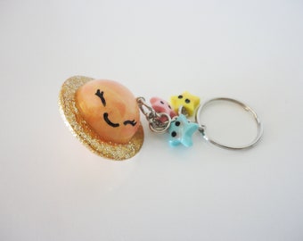 Cute Saturn and Stars Keychain