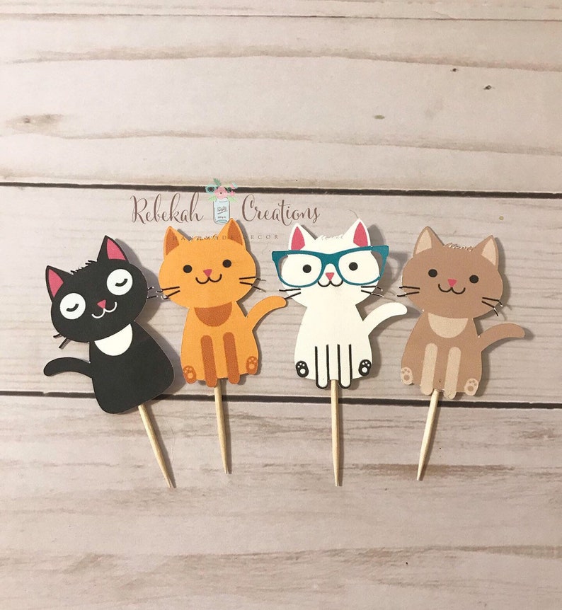 Cat Cupcake Toppers Purrfect Birthday Cupcake Toppers Kitten Etsy