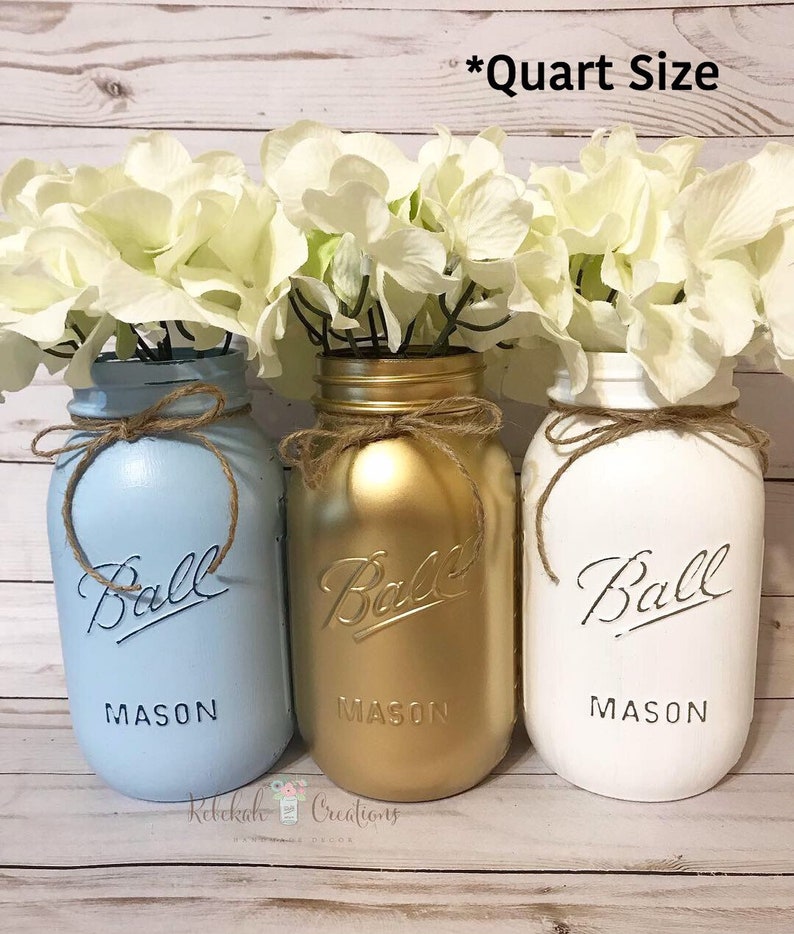 Baby Shower Mason Jars Baby Blue and Gold Mason Jars Baby Etsy