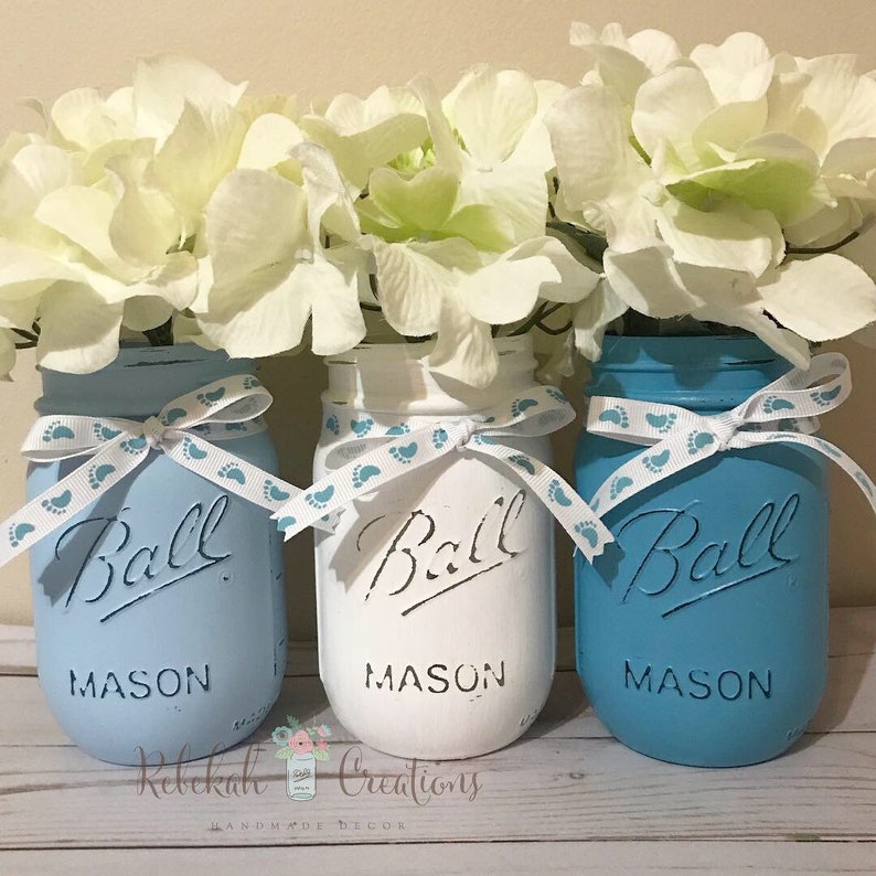 Baby Shower Mason Jars Baby Blue Mason Jars Baby Shower Etsy
