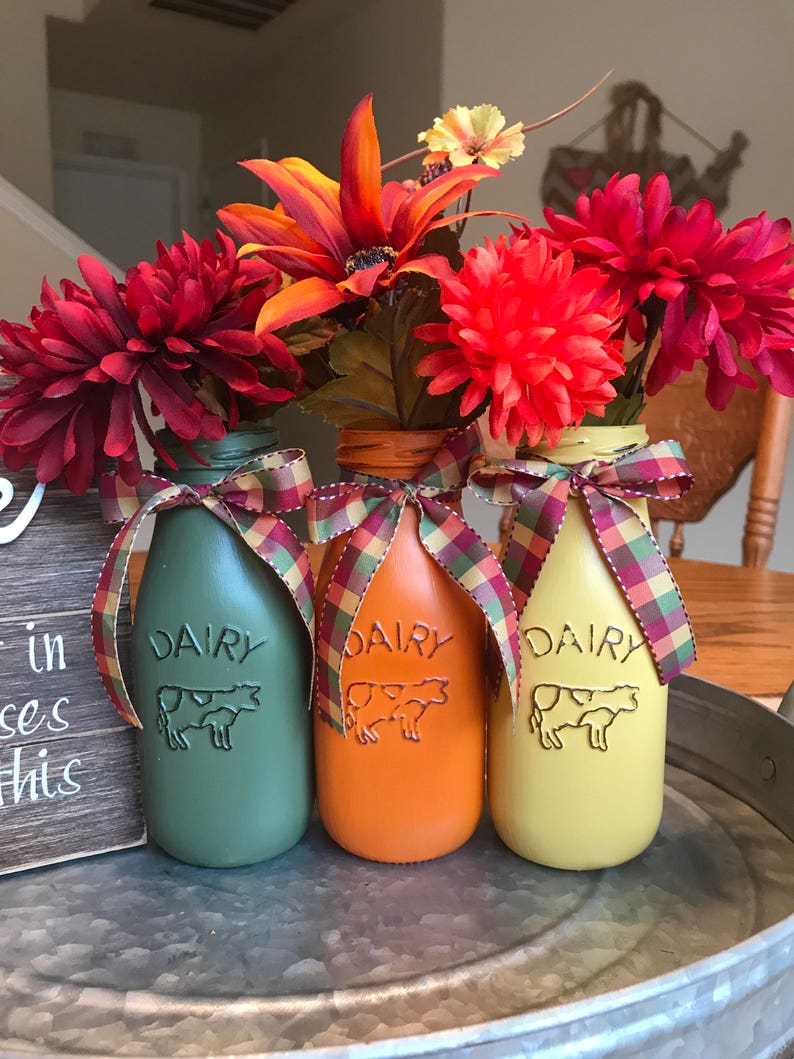 Fall Milk Bottles Fall Decor Fall Vases Fall Mason Jars Etsy