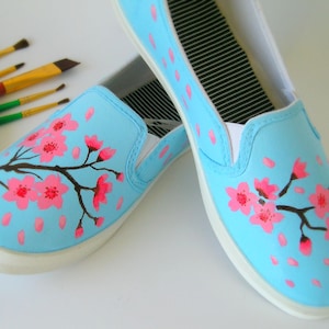Hand Painted Shoes, Cherry Blossom Shoes, Sakura Shoes, Original Art, Women&#39;s Shoes, Sneakers *Please read descriptions*
