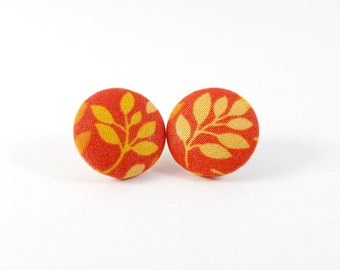 Handmade Orange Leaf Fabric Stud Earrings