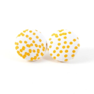Orange Polka Dots, Studs, Fabric Earrings, Button Earrings, Handmade