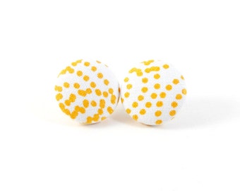 Orange Polka Dots, Studs, Boucles d'oreilles en tissu, Boucles d'oreilles bouton, Fait à la main