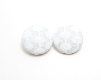 Handmade White Fabric Button Stud Earrings