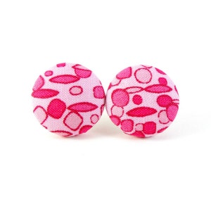 Pink Earrings, Studs, Fabric Earrings, Button Earrings, Fabric Covered Posts, Post Earrings, Handmade