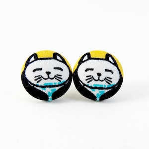 Lucky Cat Earrings, Button Earrings, Studs, Post Earrings, Fabric Earrings, Fabric Button Earrings, Handmade
