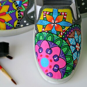 Hand Painted Shoes, Sneakers, Floral Art, Polka Dots, Original Art, Women's Sneakers Please read description image 2
