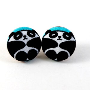 Panda, Classy, Button Earrings, Studs, Fabric Button Earrings, Handmade, Post Earrings, Fabric earrings